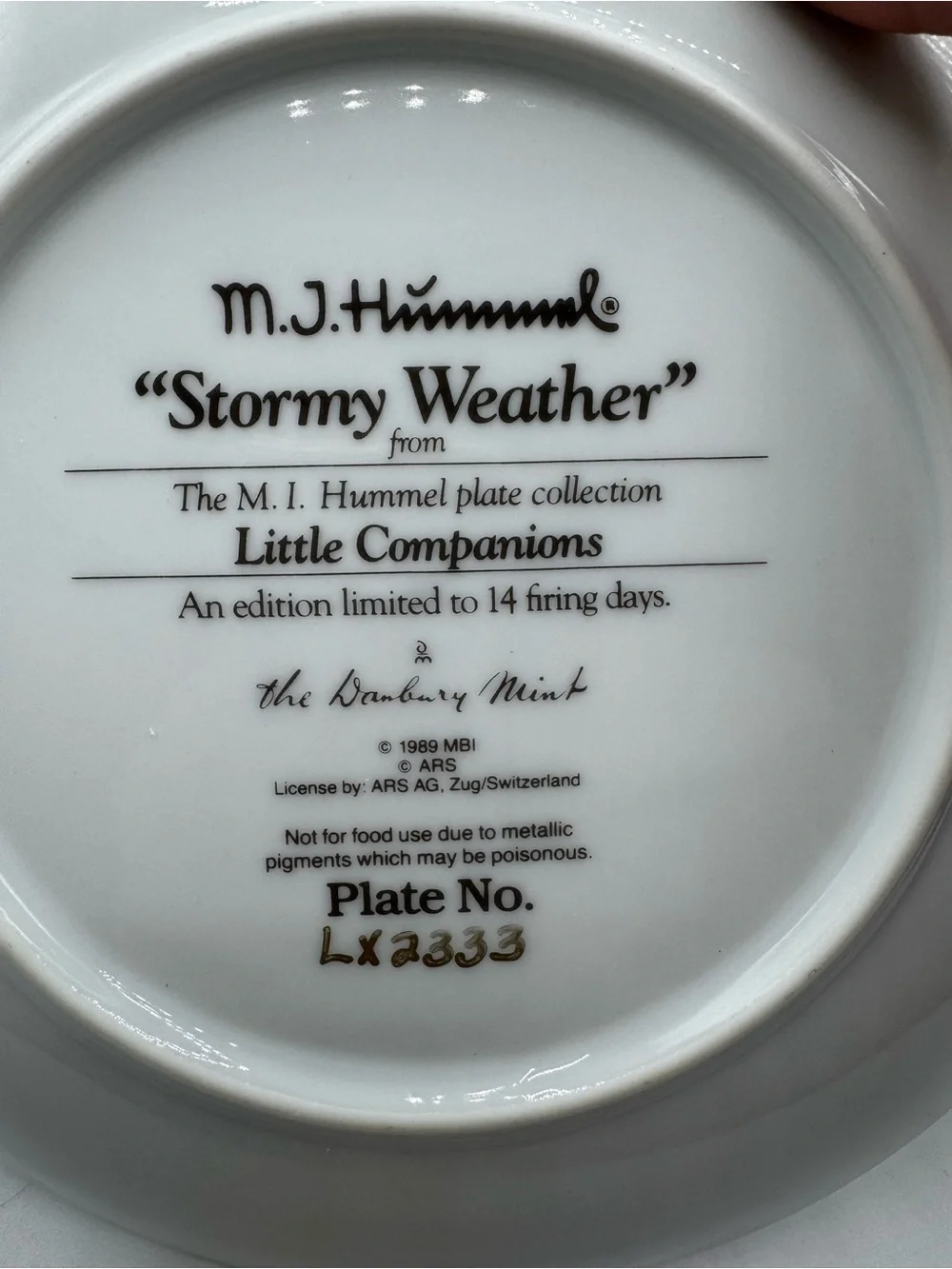 VTG M.I. Hummel Danbury Collectors Plate 